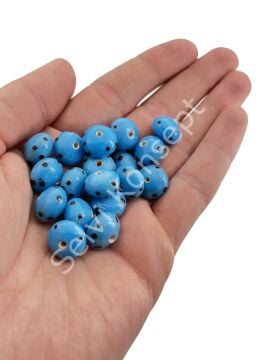 Murano Çok Benekli Tombul Rondela Cam Boncuk Mavi 10 Adet