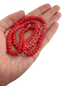 Silindir Dizi Cam Boncuk Kırmızı 7x5 mm