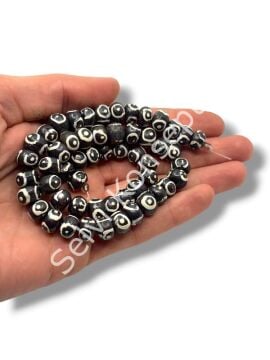 El Yapımı Etnik Desenli Küre Dizi Tibet Boncuk Siyah 10 mm