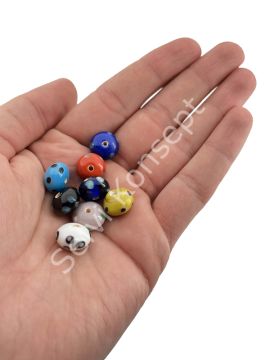 Murano Çok Benekli Tombul Rondela Cam Boncuk Karışık Renkli 8 Adet