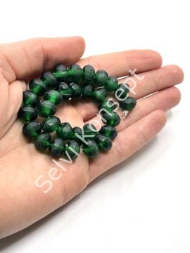 Buzlu Afrika Geri Dönüştürülmüş Dizi Cam Boncuk Zümrüt Yeşili 11x8 mm