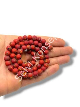 El Yapımı Terrazzo Mat Küre Cam Boncuk Bordo 7-8 mm