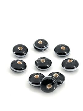 Murano Çizgili Rondela Cam Boncuk Siyah 10 Adet