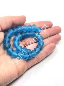 Buzlu Afrika Geri Dönüştürülmüş Dizi Cam Boncuk Mavi 11x8 mm