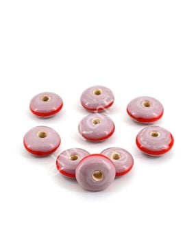 Murano Çizgili Rondela Cam Boncuk Mürdüm 10 Adet