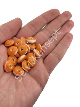 Murano Çizgili Rondela Cam Boncuk Turuncu 10 Adet
