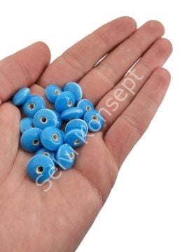 Murano Çizgili Rondela Cam Boncuk Mavi 10 Adet