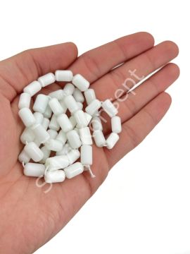 Oval Kesim Silindir Kedi Gözü Cam Boncuk Beyaz 10x7 mm