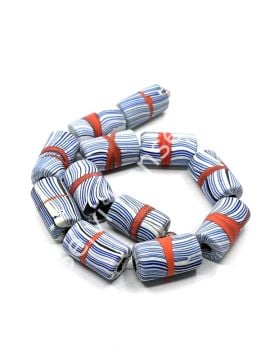 El Yapımı Sık Şeritli Geri Dönüştürülmüş Mat  Dizi Cam Boncuk Açık Lacivert 12x21 mm