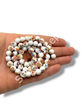 El Yapımı Terrazzo Mat Küre Cam Boncuk Beyaz 7-8 mm