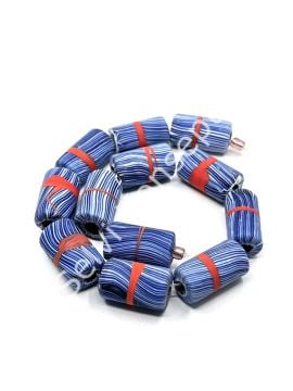 El Yapımı Sık Şeritli Geri Dönüştürülmüş Mat  Dizi Cam Boncuk Lacivert 12x21 mm