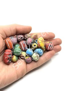 El Yapımı Pişmiş Toprak Boncuk Orta Boy Karışık Renkli 100 Gr