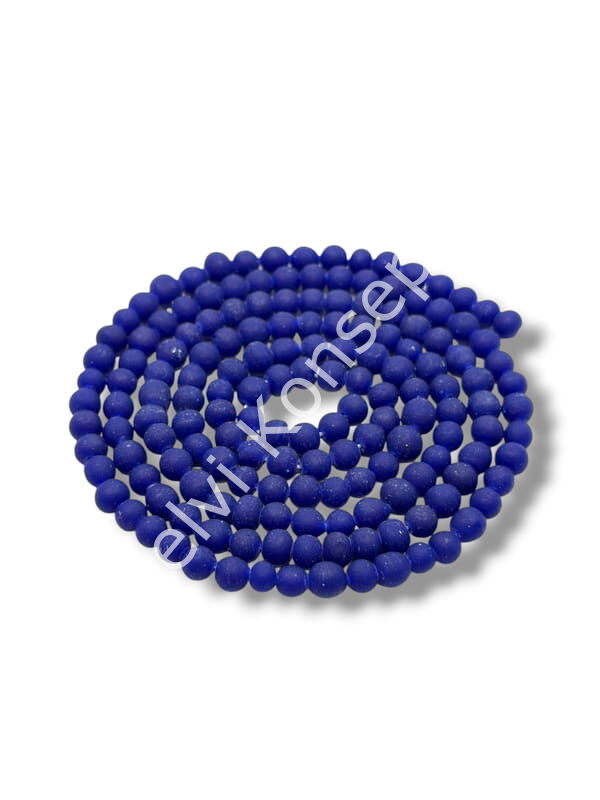 El Yapımı Mat Yuvarlak Dizi Cam Boncuk Lacivert 3~4 mm
