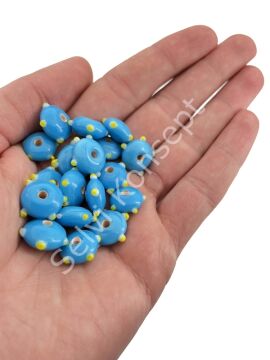 Murano Çıkıntılı Rondela Cam Boncuk Mavi 10 Adet