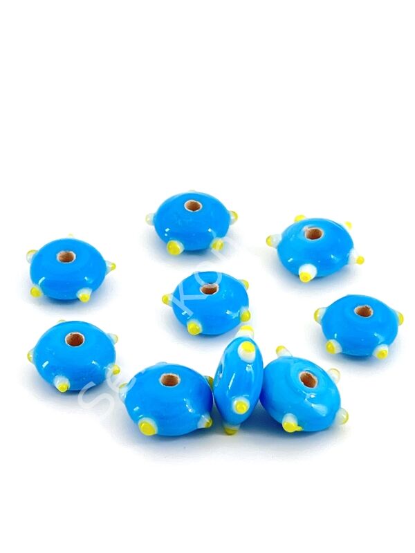Murano Çıkıntılı Rondela Cam Boncuk Mavi 10 Adet