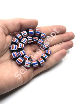 El Yapımı Afrika Chevron Yuvarlak Cam Boncuk Dizi 11x10 mm