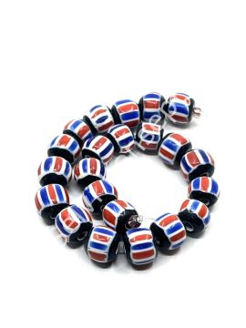 El Yapımı Afrika Chevron Yuvarlak Cam Boncuk Dizi 11x10 mm