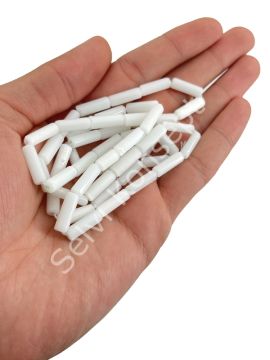 Boru Kedi Gözü Cam Boncuk Beyaz 15x4 mm