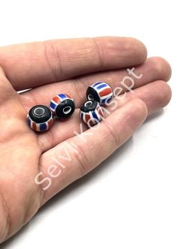 El Yapımı Afrika Chevron Yuvarlak Cam Boncuk Dizi 12x10 mm