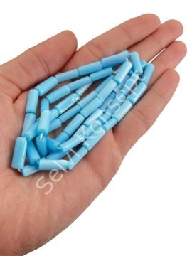Boru Kedi Gözü Cam Boncuk Mavi 15x4 mm