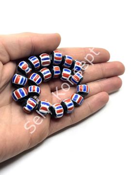 El Yapımı Afrika Chevron Yuvarlak Cam Boncuk Dizi 12x10 mm