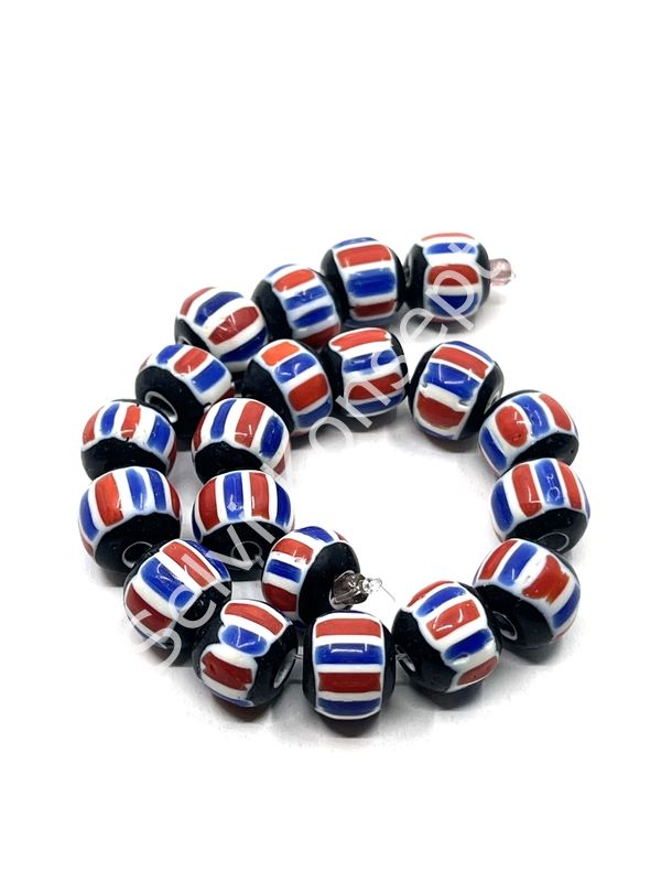 El Yapımı Afrika Chevron Yuvarlak Cam Boncuk Dizi 12x10 mm