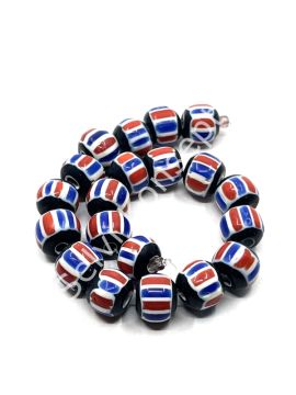 El Yapımı Afrika Chevron Yuvarlak Cam Boncuk Dizi 12x10 mm