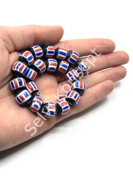 El Yapımı Afrika Chevron Yuvarlak Cam Boncuk Dizi 13x11 mm