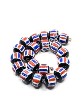 El Yapımı Afrika Chevron Yuvarlak Cam Boncuk Dizi 13x11 mm