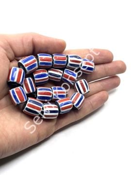 El Yapımı Afrika Chevron Silindir Cam Boncuk Dizi 13x14 mm