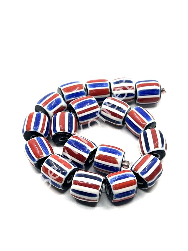 El Yapımı Afrika Chevron Silindir Cam Boncuk Dizi 13x14 mm