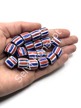 El Yapımı Afrika Chevron Silindir Cam Boncuk Dizi 15x14 mm