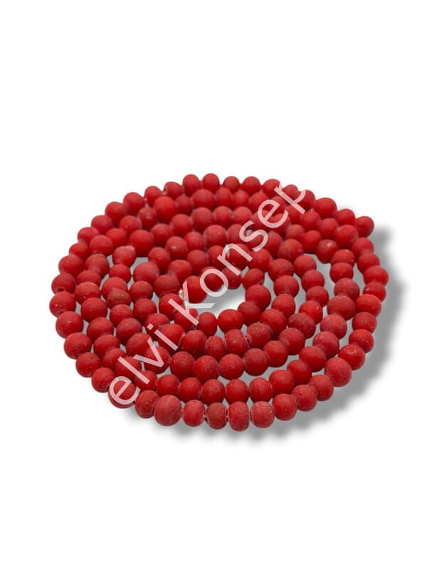 El Yapımı Mat Yuvarlak Dizi Cam Boncuk Bordo 4~5 mm
