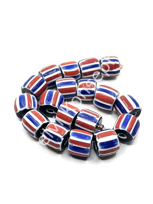 El Yapımı Afrika Chevron Silindir Cam Boncuk Dizi 15x14 mm