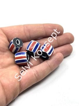 El Yapımı Afrika Chevron Silindir Cam Boncuk Dizi 15x14 mm