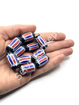 El Yapımı Afrika Chevron Oval Cam Boncuk Dizi 13x25 mm