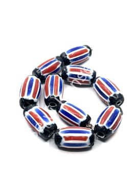 El Yapımı Afrika Chevron Oval Cam Boncuk Dizi 13x25 mm