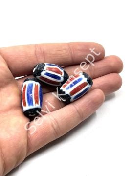 El Yapımı Afrika Chevron Oval Cam Boncuk Dizi 13x25 mm