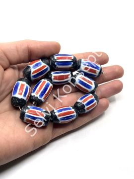 El Yapımı Afrika Chevron Oval Cam Boncuk Dizi 15x25 mm