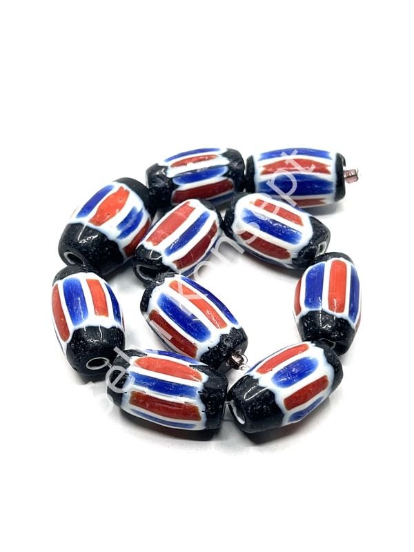 El Yapımı Afrika Chevron Oval Cam Boncuk Dizi 15x25 mm