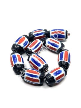 El Yapımı Afrika Chevron Oval Cam Boncuk Dizi 15x25 mm