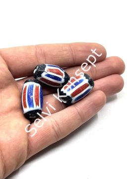 El Yapımı Afrika Chevron Oval Cam Boncuk Dizi 15x25 mm