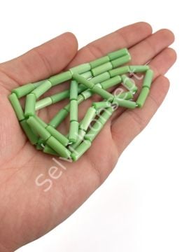 Boru Kedi Gözü Cam Boncuk Yeşil 15x4 mm