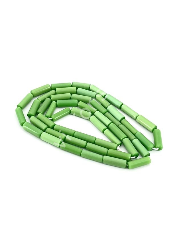 Boru Kedi Gözü Cam Boncuk Yeşil 15x4 mm