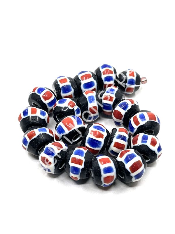 El Yapımı Afrika Chevron Rondela Cam Boncuk Dizi 15x10 mm