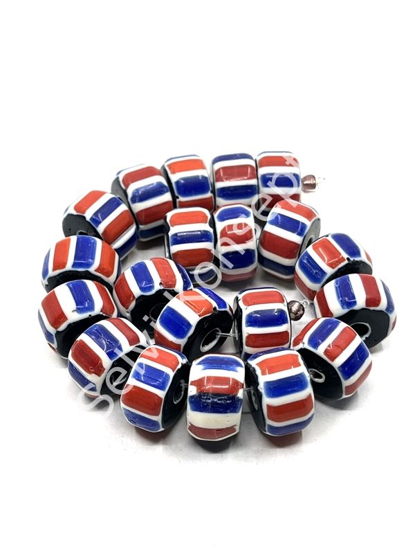 El Yapımı Afrika Chevron Rondela Cam Boncuk Dizi 16x10 mm