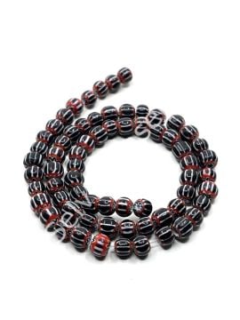 El Yapımı Afrika Chevron Dizi Cam Boncuk  Siyah-Beyaz 6-7 mm