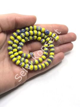 El Yapımı Afrika Chevron Dizi Cam Boncuk  Sarı 6-7 mm
