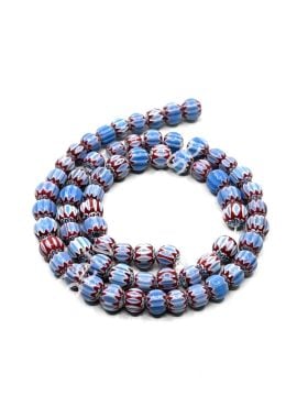 El Yapımı Afrika Chevron Dizi Cam Boncuk  Mavi-Kırmızı 6-7 mm