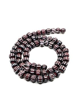 El Yapımı Afrika Chevron Dizi Cam Boncuk  Kahverengi-Beyaz 6-7 mm